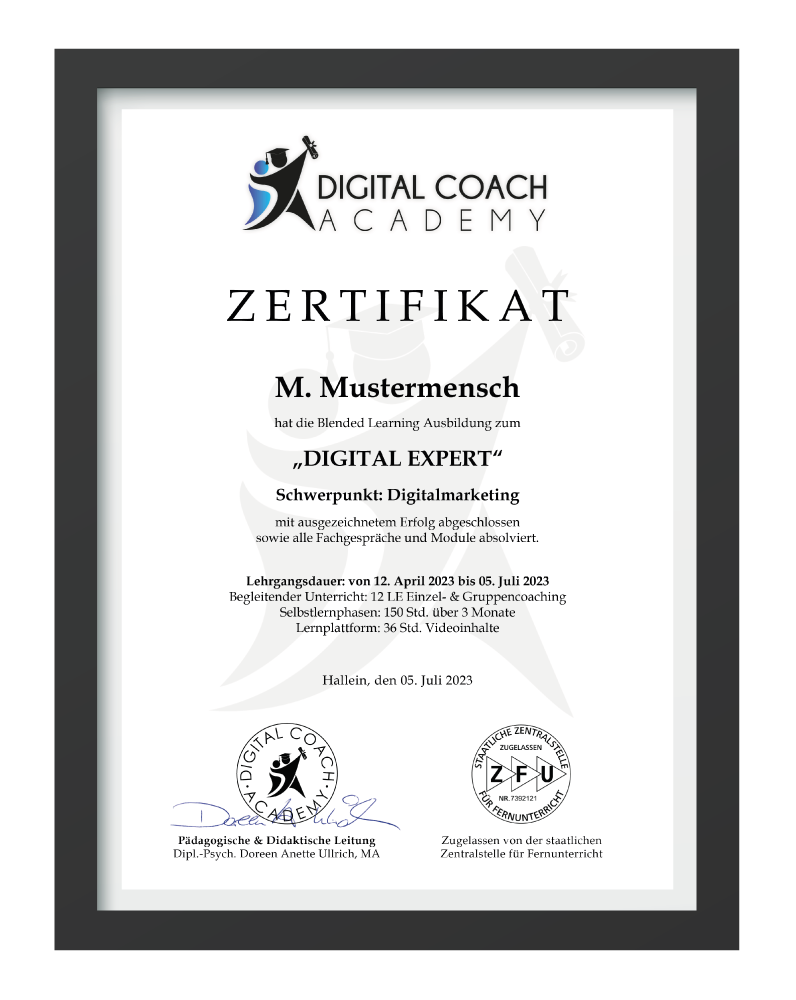 digital coach academy zertifikat digital expert rahmen