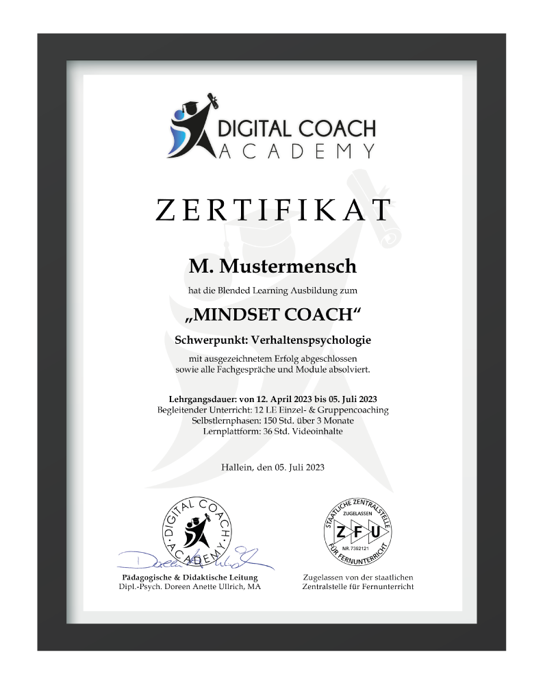 digital coach academy zertifikat Mindset Coach M Mustermensch